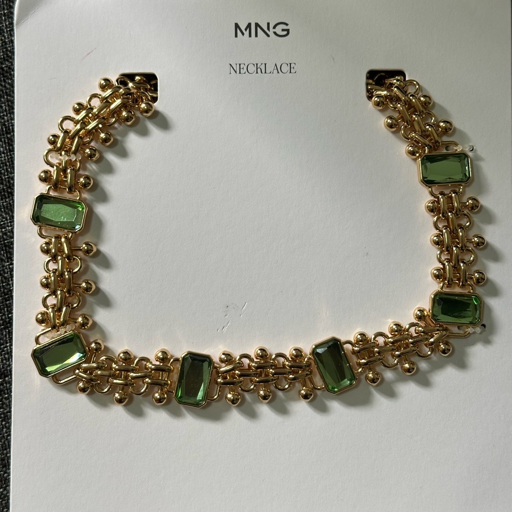 Mango Gold Necklace with Green Accents